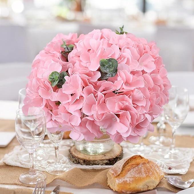 AVIVIHO 65pcs Fake Flowers Pink Hydrangea Artificial Flowers Bulk (Not Squished, No Steaming Need) Silk Flowers with Stems for Wedding Decor,Home,Baby Shower,Table Centerpieces Decoration