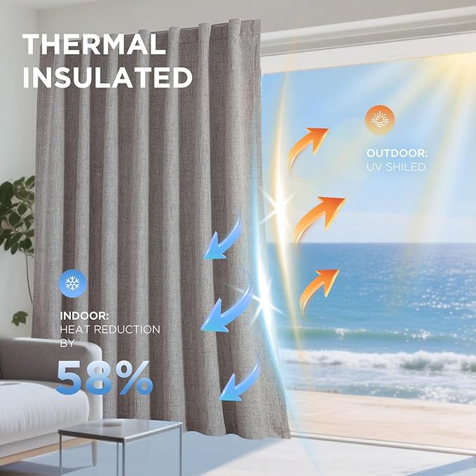 Joydeco Blackout Curtains for Bedroom - 72 Inch Long 100% Light Blocking 2 Panels Set Linen Drapes, Thermal Insulated Room Darkening Curtains, Linen Textured for Living Room, Rod Pocket & Back Tabs