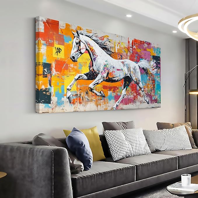Colorful Graffiti Running Horse Wall Art for Bedroom Beautiful Oil Painting Canvas Prints Modern Artwork Deco Room Decor