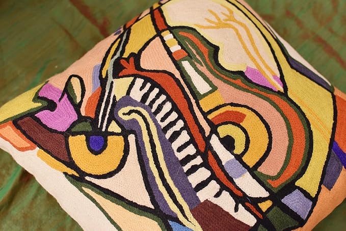 Abstract Pillows by Alfred Gockel | Modern Pillow for Couch Musical Throw Pillows | Mid Century Modern Throw Pillows | Modern Chair Cushion | Hand Embroidered Wool | Size -18x18