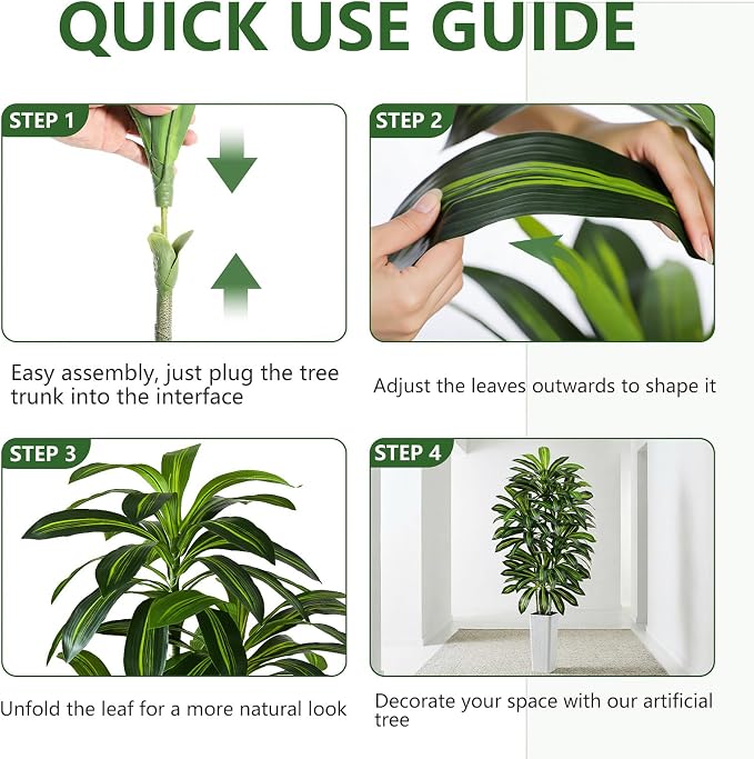 Artificial Dracaena Tree - 7FT Tall Fake Plants with White Tall Planter - Artificial Plants Indoor Floor Plant in Pot - Large Tropical Fake Yucca Potted Tree for Home Office Living Room Decor