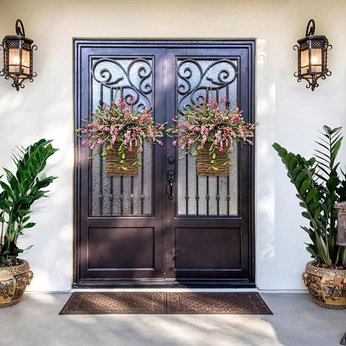2026 Cream Hydrangea Door Hanger Basket Wreath, Spring Summer Wreaths for Front Door Wildflowers Front Door Basket Wreath Artificial Flower Hanging Basket for Home Farmhouse Seasonal Decor (C)