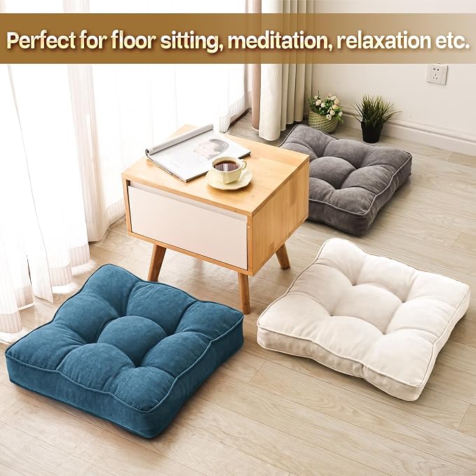 1 MIDDLE ONE Floor Pillow Set of 2, Memory Foam Floor Cushions for Adults, Large Meditation Pillow for Sitting, 22 x 22 Inches (Square | Navy)