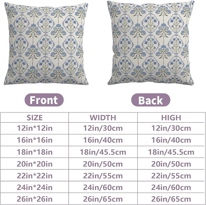 Floral Pillow Covers Spring Summer Farmhouse Throw Pillow Covers 16x16 Set of 2 Vintage Blue Green Boho Flower Pillow Cases Rustic Hydrangea Cushion Case for Home Couch Decor