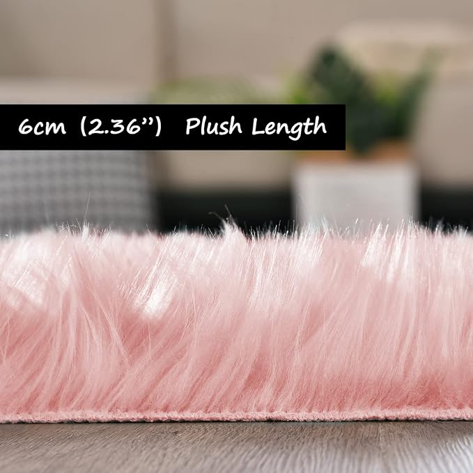 Goolela Pink Circle Rug 4ft for Girls Bedroom Round Fuzzy Fluffy Faux Fur Carpet Living Room Dorm Furry Cute Home Decor
