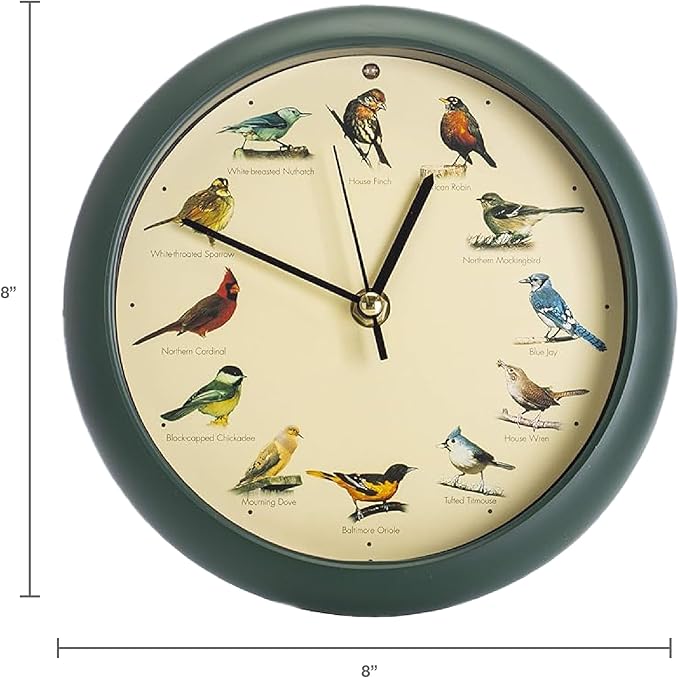 Mark Feldstein, The Original Singing Bird Clock, 8 Inch, Green