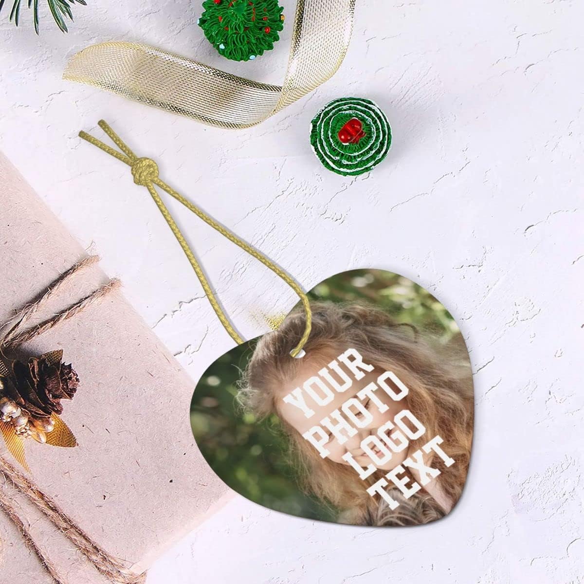 Custom Unique Photo Christmas Ornaments Personalized Family Xmas Tree Ornament with Your Picture and Text 2022 Round Ornament, Decoration Gift (Love)