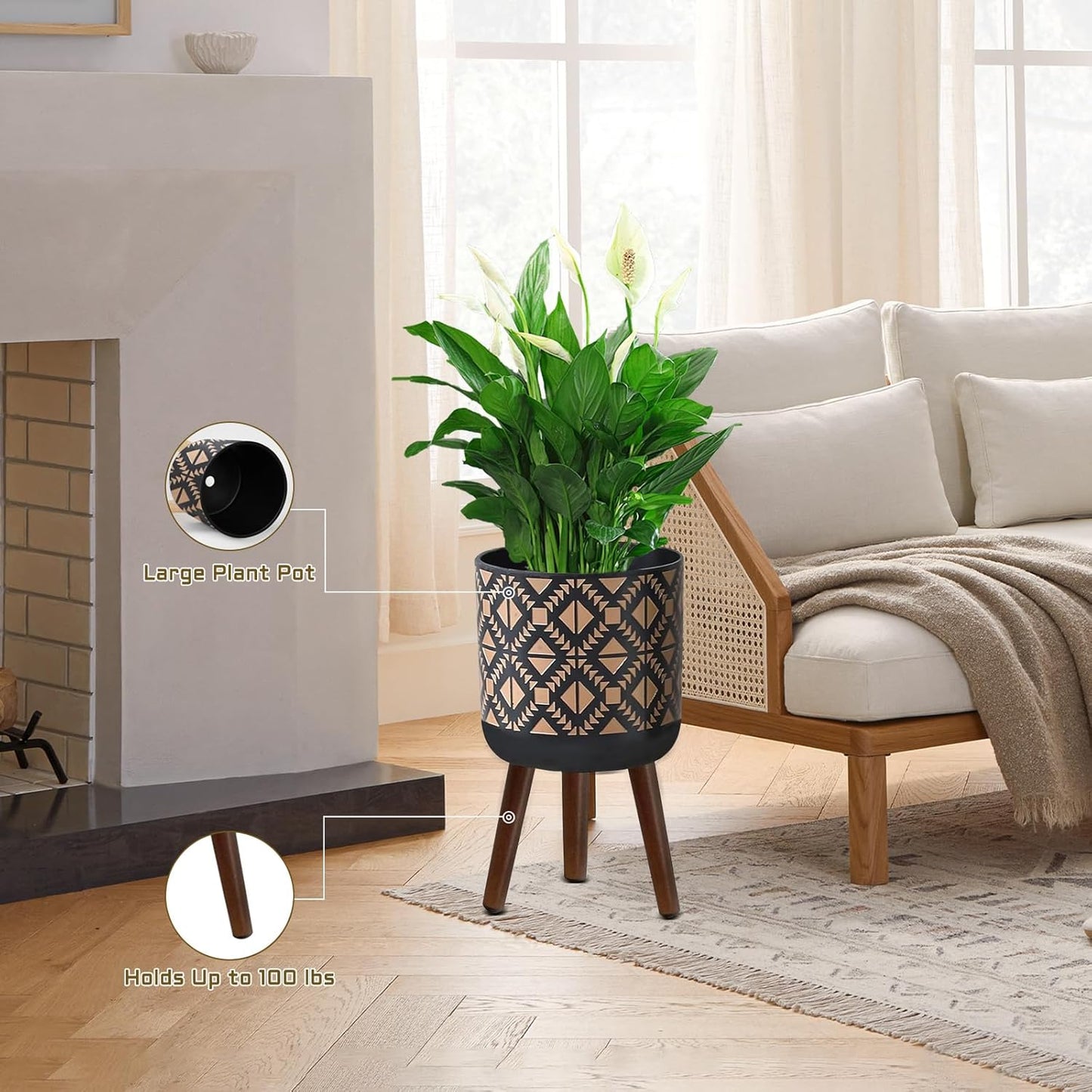 Flower Pot with Legs Tall Flower Pot with Drainage Holes for Indoor and Outdoor Decorative Planting (Black Gold, 12 Inches)