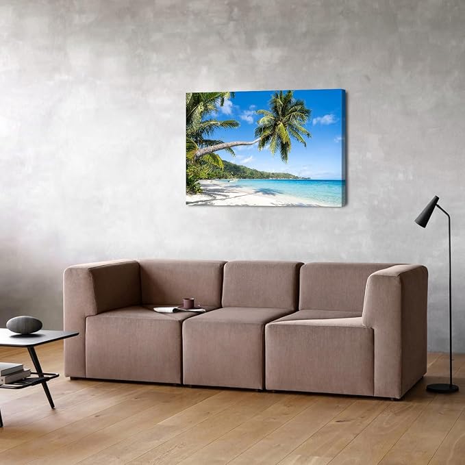 Beach Palm Tree Canvas Wall Art Coastal Wall Decor Nature Landscape Painting for Living Room Bedroom Ocean Seascape Pictures Coconut Palms Poster Modern Artwork Kitchen Office Home Decorations 24x36”