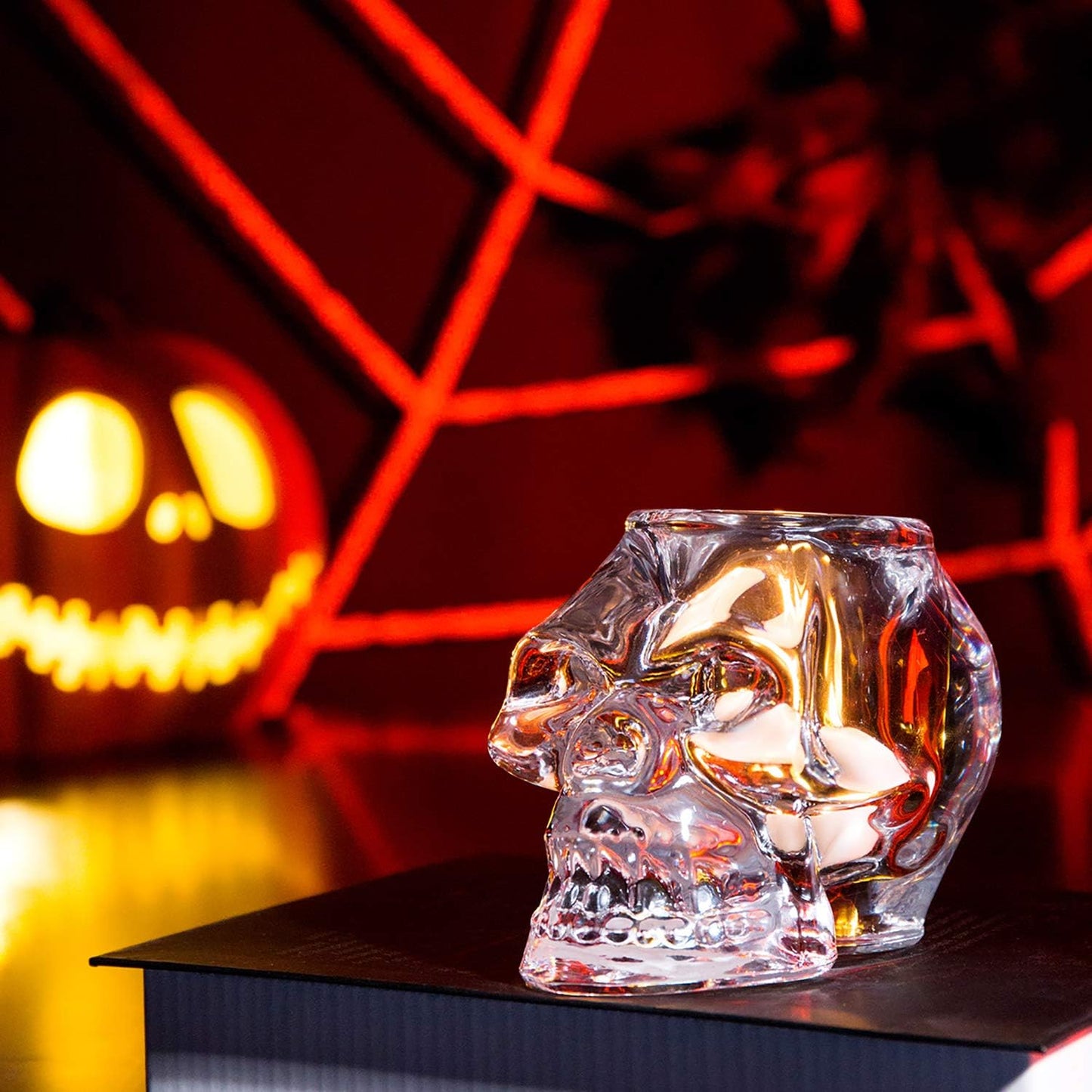 Diamond Star Glass Candle Holder Skull Halloween Tealight Candle Holder Decorative Votive Candle Holders for Home Party (clear)