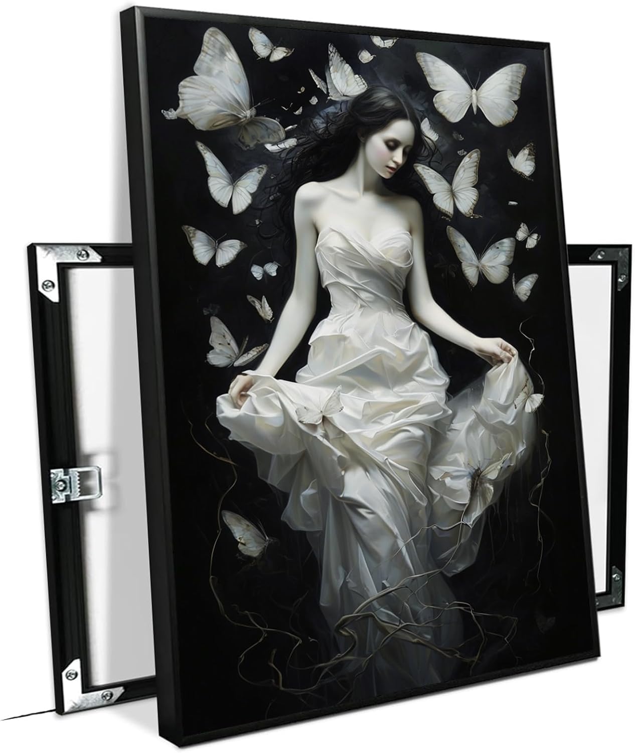 JFHCQJPK Vintage Gothic Feminine Canvas Wall Art Print Butterfly Poster Moody Preppy Wall Art Dark College Decor for Home Bedroom8x12in Metal blackFramed