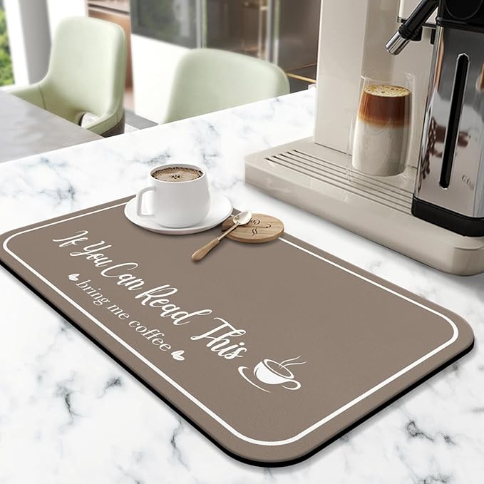 Coffee Bar Mat for Countertops 19inx12in,Absorbent Hide Stain Anti-Slip Cafe Bar Accessories Fit Under Coffee Machine Mat,dish drying mats for kitchen