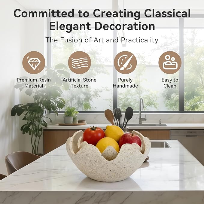 Wavy Decorative Bowl Home Decor - Set of 2 Modern Handicraft Decorative Fruit Bowl for Kitchen Counter, Creative Centerpiece Decor for Entryway Table Coffee Table, Spotted White