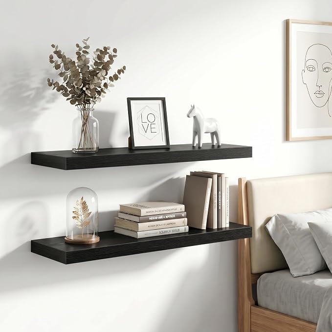 Vivelove 24 Inch Floating Shelves Wall Mounted for Display, 6.5 Deep Duty Shelves with Invisible Brackets for Living Room,Bedroom,Kitchen, Bathroom Storage & Decor,24" Wx6.5 Dx1.4 H - Black