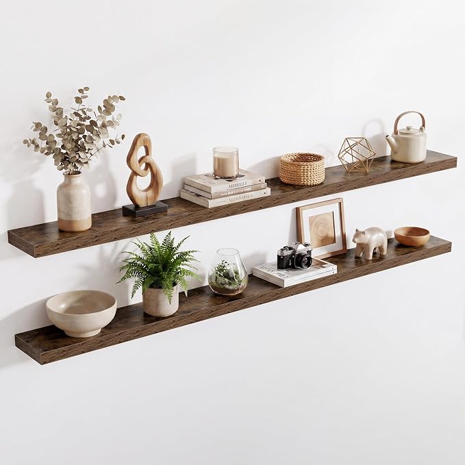 Acovy 72in Long Floating Shelves for Wall Set of 2, Wood Wall Shelves for Bathroom Bedroom Kitchen Living Room Laundry Room, Modern Floating Shelf for Home Decor