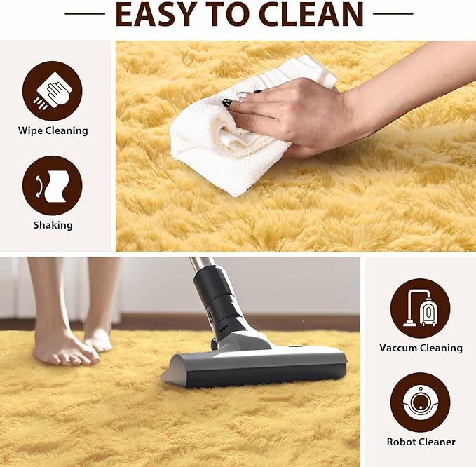 FinRèc Soft Yellow Rugs for Bedroom Living Room, 3x5 Feet Fluffy Shaggy Area Rug, Non-Slip Fuzzy Furry Shag Rug for Nursery Kids Room Dorm Room Home Decor, Indoor Plush Floor Carpet