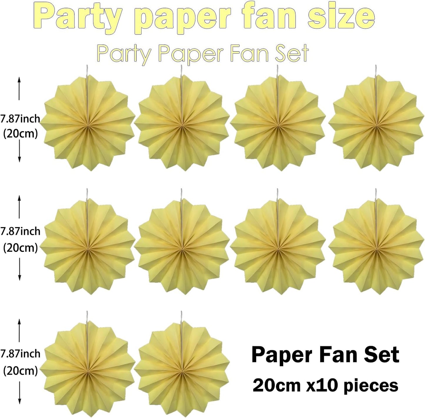Yellow Hanging Paper Fans,Yellow Accessories Paper Decorations for Party,Color Party Decorations,Bee Themed Classroom Decor,8in Hanging Paper Fans 30 Color DIY Set （Light Yellow）