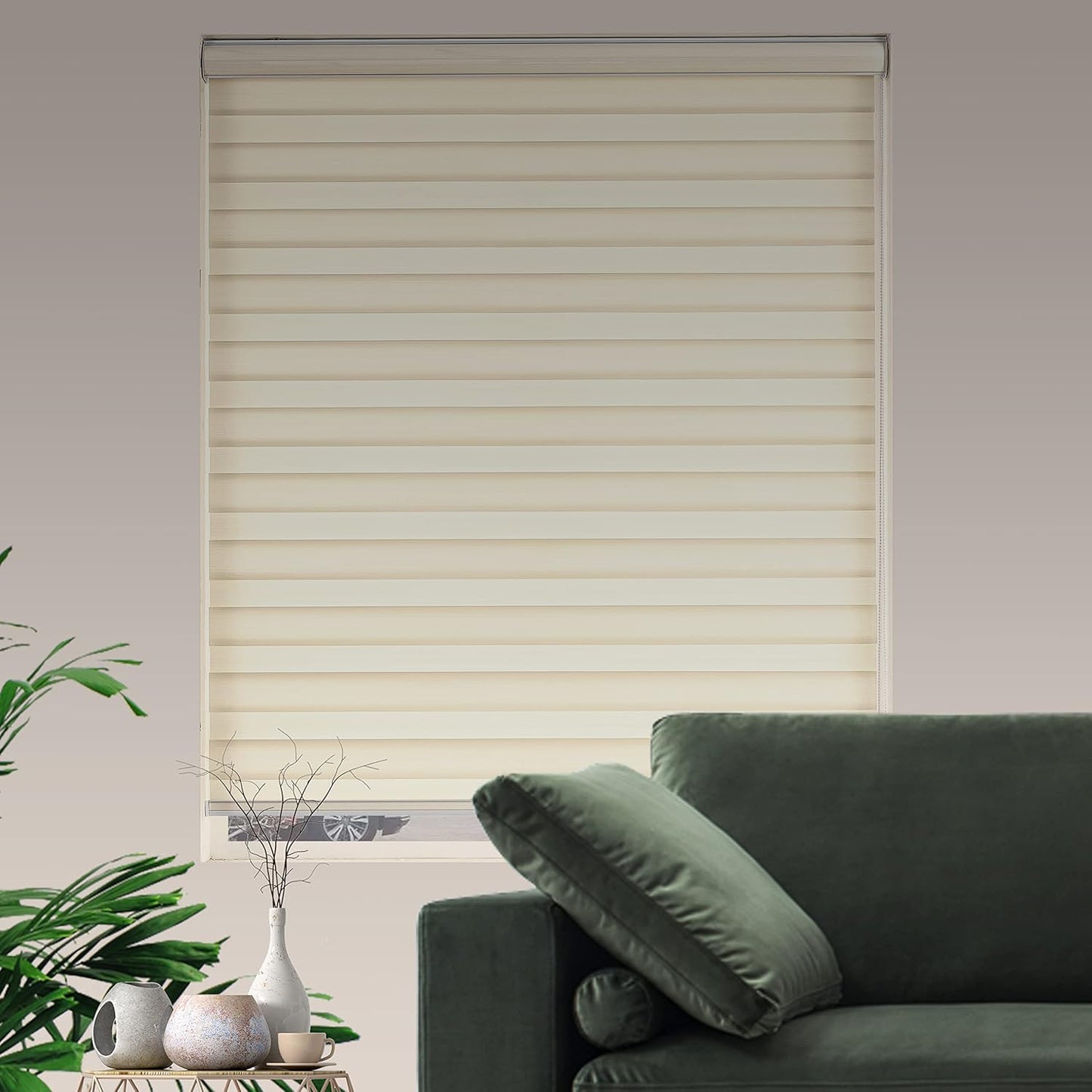 Zebra Blinds for Windows, Free-Stop Zebra Shades, Dual Layer Light Filtering Sheer Blinds for Indoor Windows, Roller Window Shades for Privacy (37" W X 72" H, Cream)