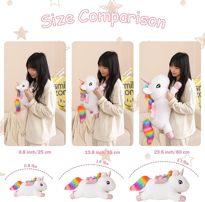 SQEQE Weighted Unicorn Plush, Weighted Unicorn Stuffed Animal, Cute Plushies Soft Pillow Toy Gift for Kids Adults 9.8 Inch, 0.8 Lbs