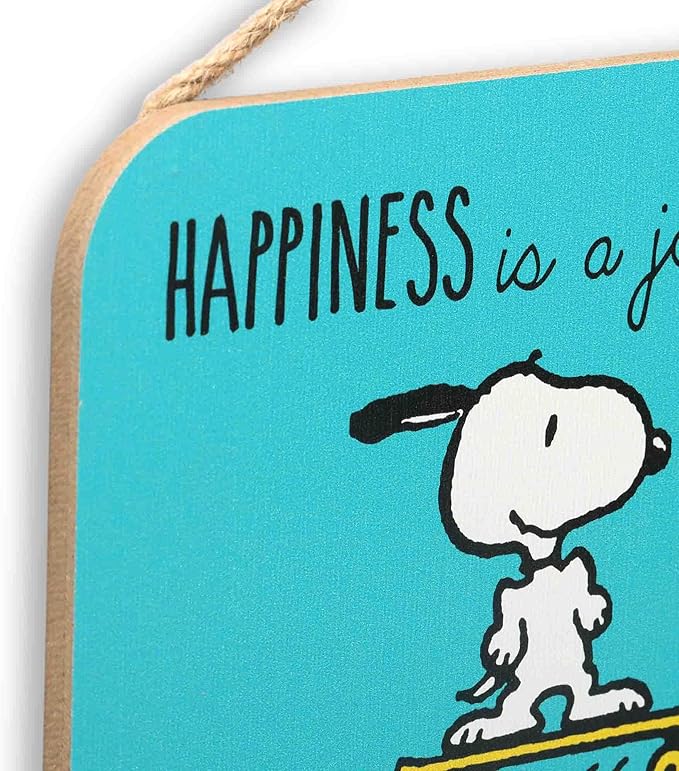 Peanuts Charlie Brown and Snoopy Happiness is a Journey Hanging Wood Wall Decor - Cute Snoopy Sign for Home, Office or Classroom