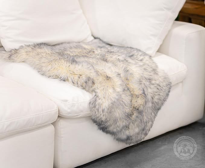 Sunshine Cowhides Sheepskin Rug - 100% Genuine Sheepskin Chair Throw Cover & Area Rugs for Living Room, Bedroom, Office Floor & Bathroom, Premium Decor for Aesthetic Living (Tipped Gray)
