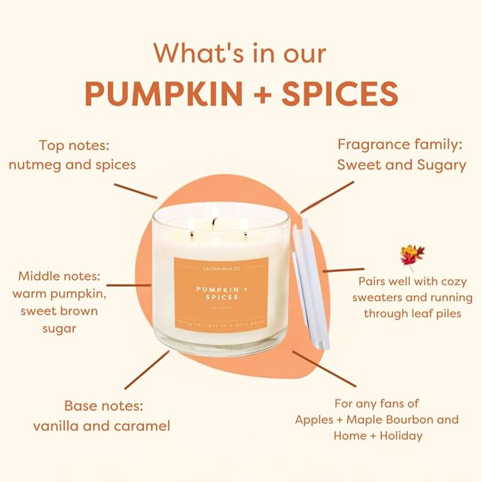 Calyan Wax Co. Pumpkin & Spices 3 Wick Scented Candle - 43 Hour Burn - Luxury 3 Wick Soy Candles - Clean Soy Wax Candles - Long Lasting Large Glass Jar Candle for Home - 14.9oz