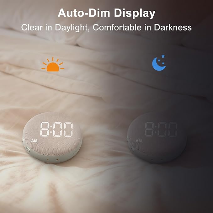 SolaceRise Super Loud Alarm Clock for Heavy Sleepers: Vibrating Digital Auto-Dim Clock with Bed Shaker for Hearing Impaired - Portable Rechargeable Battery for Bedroom Travel Dorm - Putty