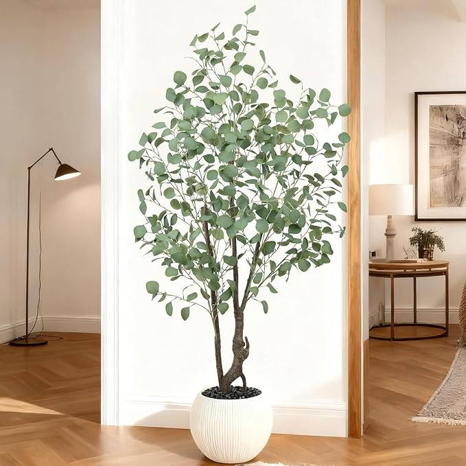 Artificial Eucalyptus Tree 5ft, Faux Floor Plant Large Fake Silk Trees with Pot for Home Office Living Room Bedroom Indoor Outdoor Decor(5feet Tall)