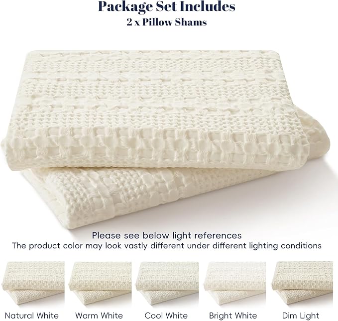 PHF 100% Cotton Waffle Pillow Shams Standard Size, 2 Pack 20" x 26" Soft Skin-Friendly Pillowcases, No Filling, Aesthetic Woven and Breathable Waffle Weave Pillow Case Covers for Bed, Ivory