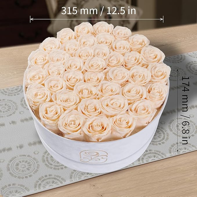 Gifts for Women Preserved Roses Flower Box, Luxury Velvet Box with 40 Roses, Preserved Flowers, Romantic Gift for Her, Wife, Girlfriend, Birthday Anniversary Christmas (Buttermilk)