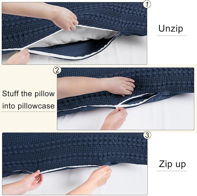 PHF 100% Cotton Waffle Body Pillowcase with Zipper, 1 Pack 20" x 54" Soft Skin-Friendly Pillow Sham, No Filling, Aesthetic Woven and Breathable Waffle Weave Body Pillow Cover for Bed, Blue Sapphire