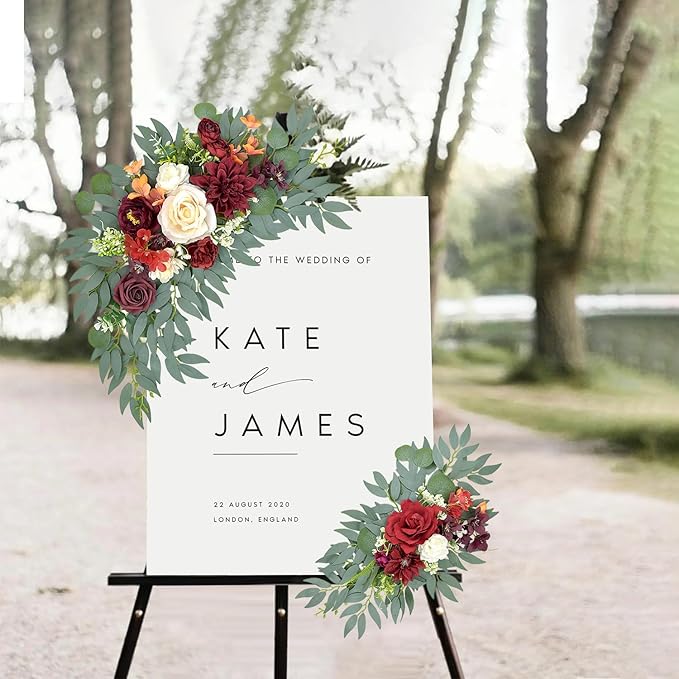 Wedding Arch Flowers, Burgundy Artificial Arch Flowers Floral Swag for Wedding Backdrop Welcome Sign, Ceremony Retirement, Birthday, Party Decorations (Burgundy)