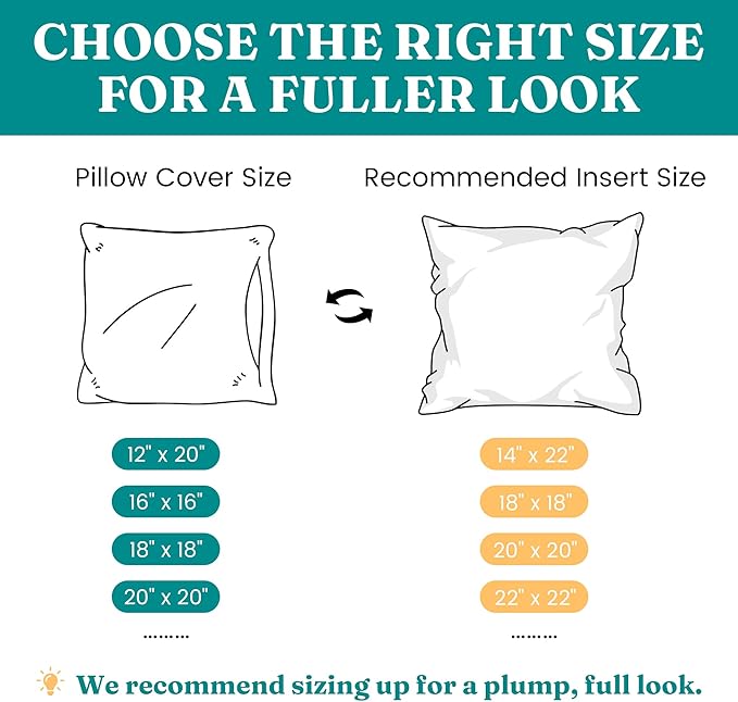 Oubonun 22 x 22 Throw Pillow Inserts - Soft, Plush & Decorative Down Alternative Pillows for Couch Sofa Bed, Machine Washable - White, Pack of 2