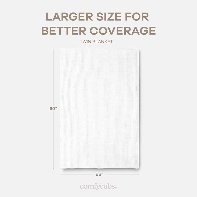 Comfy Cubs Waffle Blanket Twin, 90" x 66" - 100% Cotton Lightweight Breathable Bed Blanket - Soft Textured Thermal Weave for All Seasons – Decorative Cozy Layer for Couch, Sofa, or Bed - White