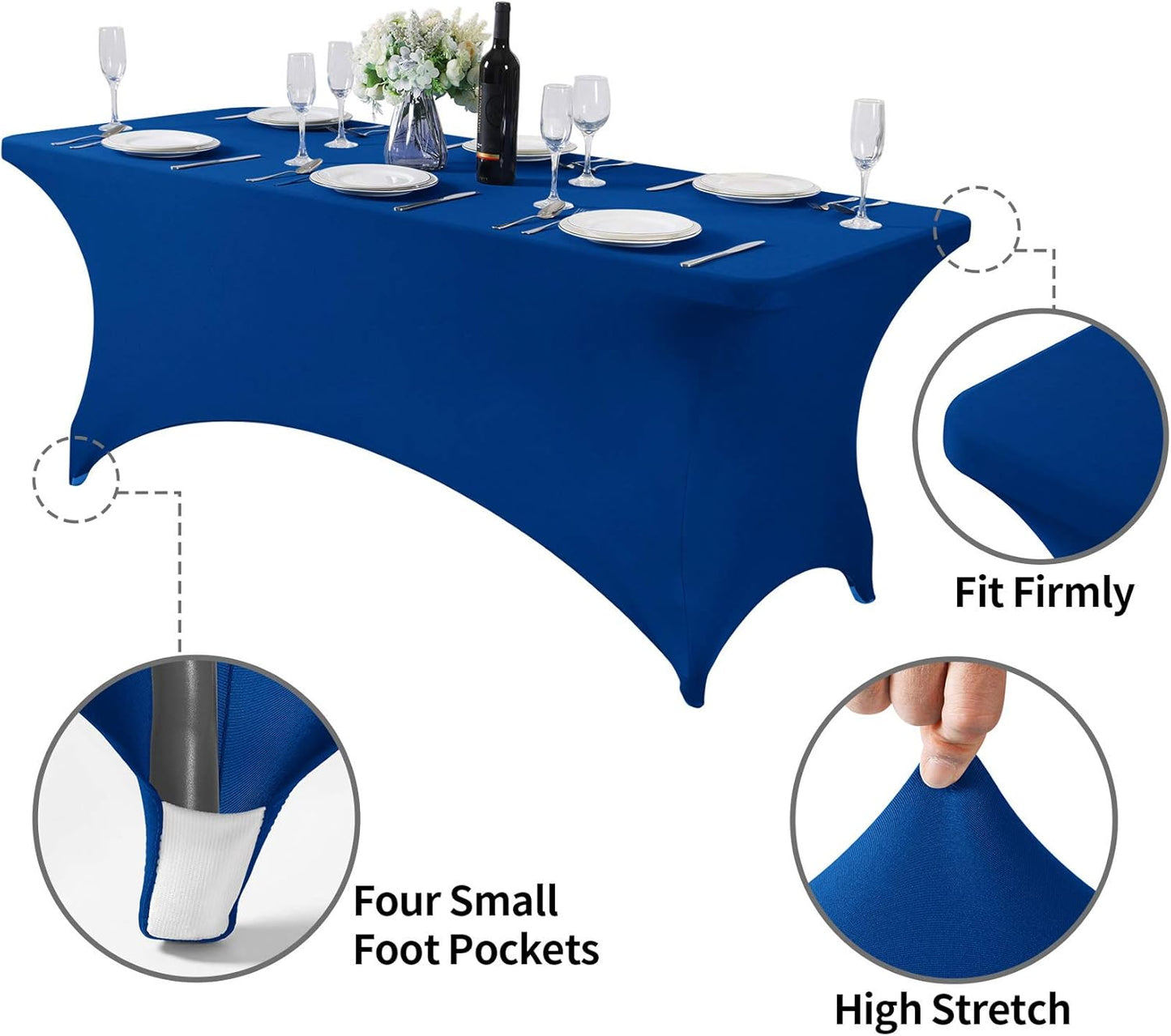 Spandex Table Cover for 6Ft or 4fT or 8ft Table Universal Fitted Stretch Tablecloth for Party, Banquet, Wedding and Events-Royal Blue