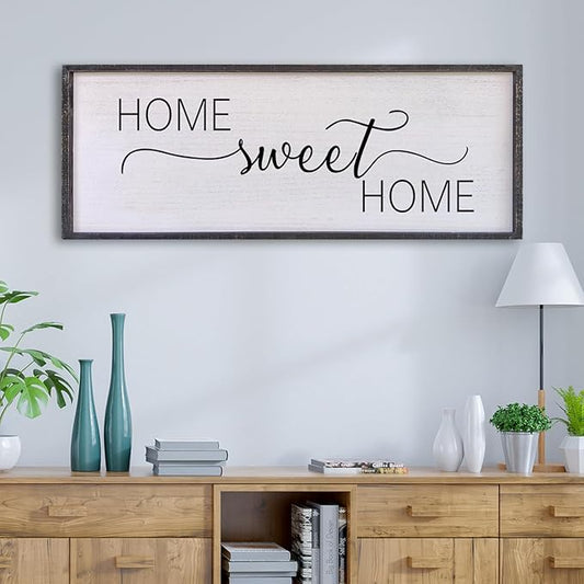 Home Sweet Home Sign Wall Decor 40”X15” Master Family Room Above Bed Beautiful Living Room Above Couch Sign Large Rustic Farmhouse Wood Framed Entryway Hanging Wall Art Decoration (Black)