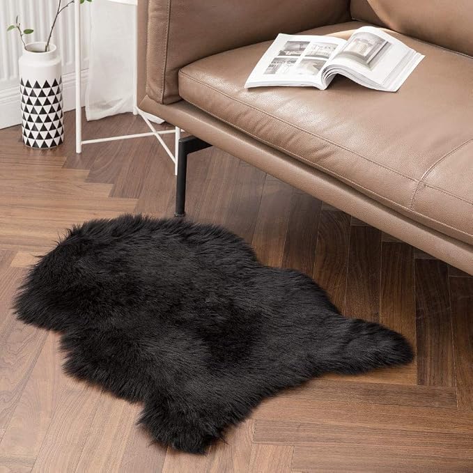 MIULEE Fluffy Rug Soft Shaggy Faux Fur Area Rug Luxury Plush Sheepskin Carpet for Halloween Bedroom Living Room Sofa Chair 2 x 3 Feet, Black