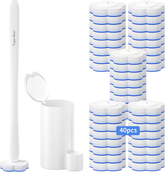 Disposable Toilet Bowl Brush with 40 Toilet Wand Refills, Toilet Bowl Cleaner Wands, Toilet Cleaning System Starter Kit
