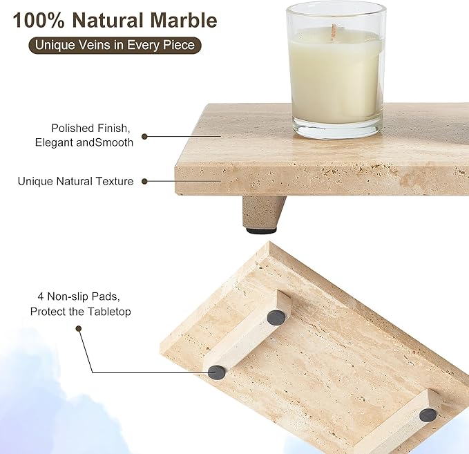 Natural Travertine Tray Pedestal Stand – Soap & Jewelry Riser for Bathroom Counter, Kitchen Sink, Vanity Organizer, Decorative Stone Catchall for Perfume, Candles