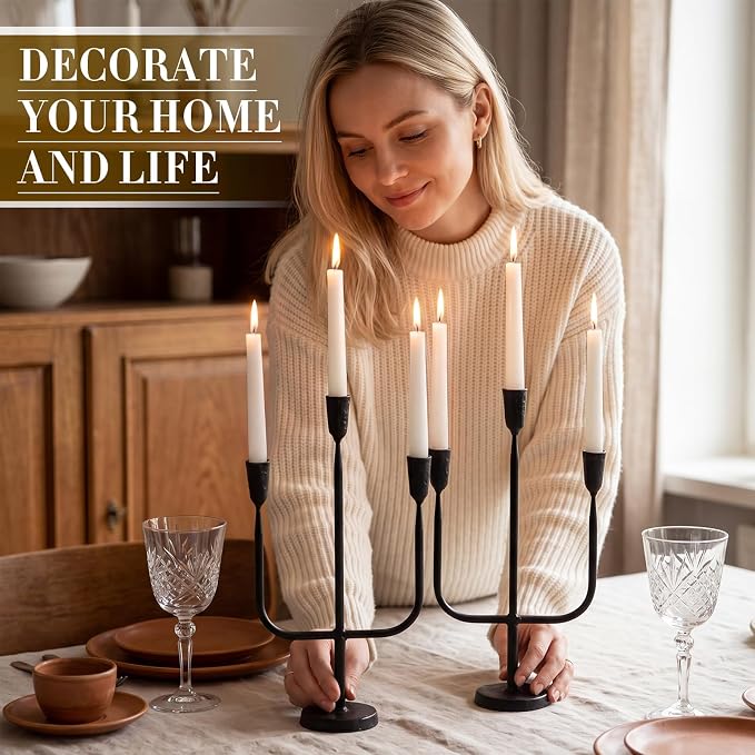2 Pcs 16 Inch 3 Arm Metal Candelabra Cast Iron Taper Candelabra Vintage Tall Candle Holder Decorative Candlestick Holder for Wedding Antique Table Centerpiece & Mantel Decor (Black)