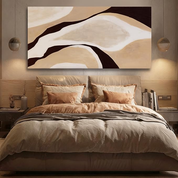 Dolidoteart Beige Brown Black Abstract Canvas Wall Art, Large Wall Decor for Living Room Bedroom Dining Room Office, Modern Neutral Art Print, 29x58 Inch