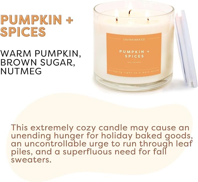Calyan Wax Co. Pumpkin & Spices 3 Wick Scented Candle - 43 Hour Burn - Luxury 3 Wick Soy Candles - Clean Soy Wax Candles - Long Lasting Large Glass Jar Candle for Home - 14.9oz