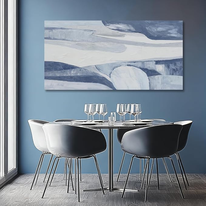 Hue7Art Modern Abstract Canvas Wall Art Blue and White Minimalist Landscape Painting, Soft Flowing Texture Artwork for Living Room Bedroom Office Hallway Wall Decor 24x48 Inch