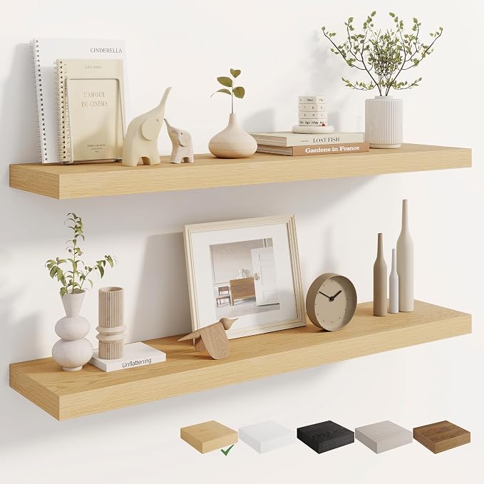 Dreamland Deep Floating Shelves, 8" Deep Long Shelves Set of 2, 40 Inches Floating Shelf for Wall,Large Display & Storage Shelf for Bathroom Bedroom Living Room Kitchen Office, Oak
