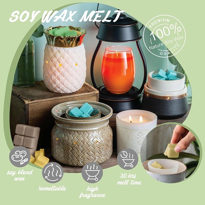 Salubrito Spring Scented Wax Melts, Strong Scented Soy Wax Cubes - Rain, Fresh Cut Grass, Ocean Breeze, Sweet Pea, Rose Geranium, Gardenias, Freesia, Bamboo, Variety Gift Set, 8x2.5oz