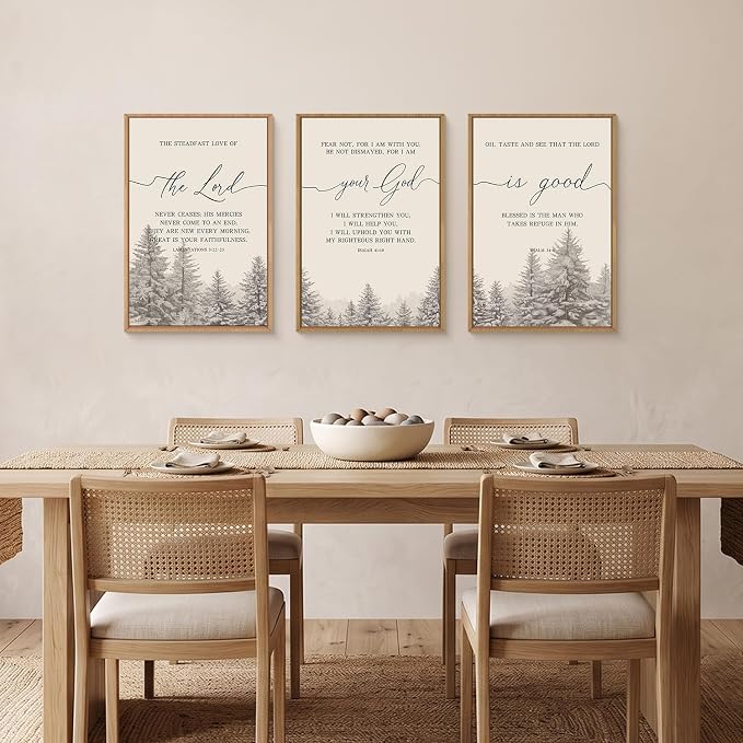 LHIUEM Bible Verses Framed Canvas Wall Art Set,Christian Scripture Religious Wall Decor,Vintage Easter Pine Tree Artwork for Living Room,Bedroom,Dining Room,Office -24"x36"x3
