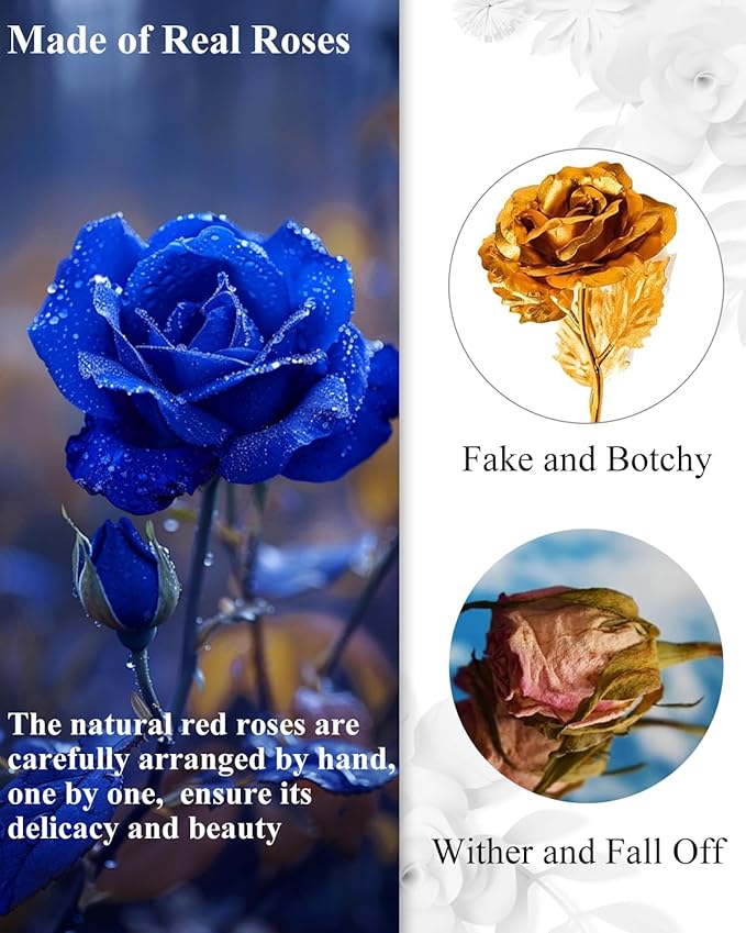 Changshunqi 16 Flowers Forever Preserved Roses in Box, Forever Flowers Womens Birthday Gifts for Women Mothers Blue Rose Gift for Her Romantic Eternal Real Rose for Women Mom Wife
