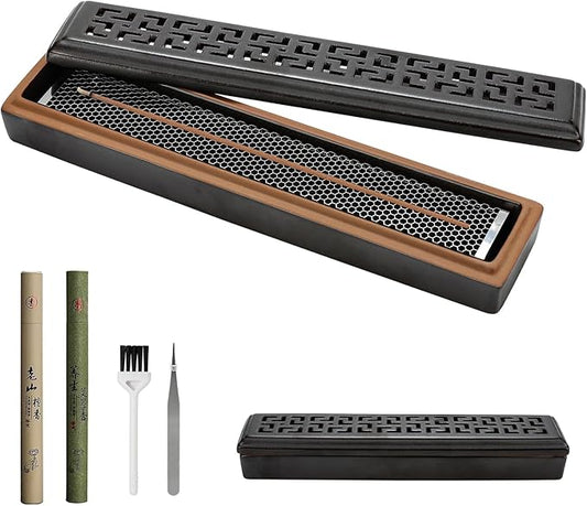 CEREMONY Incense Holder,Ceramic Incense Holder for Sticks with Ash Catcher,Coffin Style Incense Box,Incense Burner for Meditation Yoga Spa Room Decor(Brown)