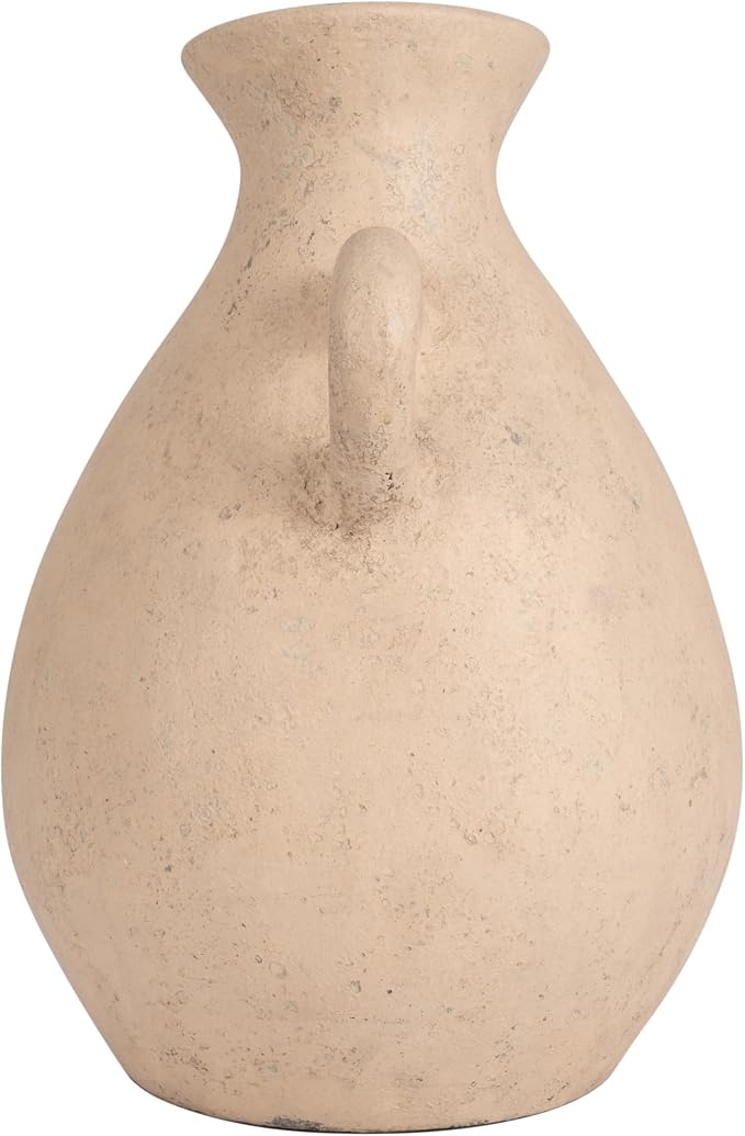 Terracotta Jug with Handle Vase for Living Room Decor - Decorative Home Accents for Bedroom, Office, and Table Centerpiece - Modern Flower Vase for Kitchen Counter and House Styling - 17", Ivory & Tan