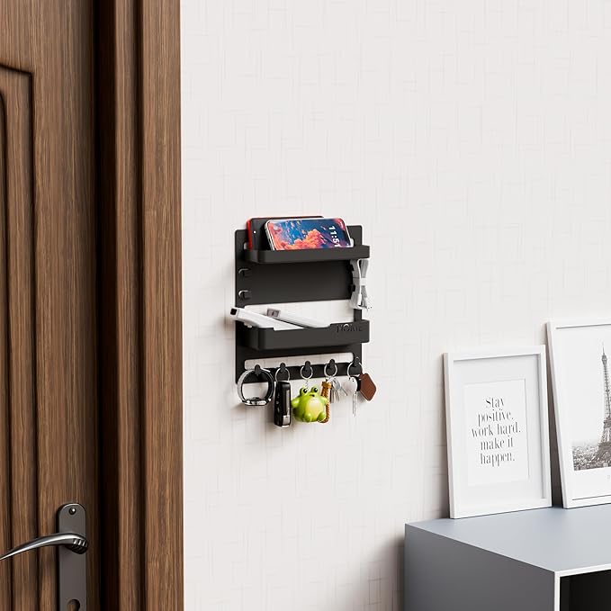 Yieach Bedside Shelf for Dorm Bed,Rv,Small Room and Nightstand,Wall Mounted Floating Shelves and Bedside Wall Organizer for Remote,Phone Holder,Charging Shelf,Cute Bedroom Decor for College Girl,Black